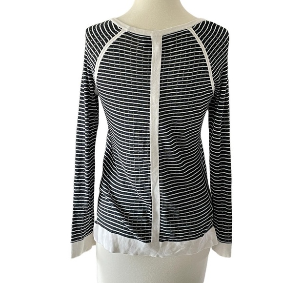Rag & Bone Navy White Striped 100% Cotton Perforated Pullover Sweater XXS - Picture 2 of 6
